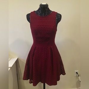 Burgundy Red Lace Fit and Flare dress